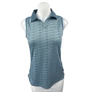 NEW Reebok Golf Blue Sleeveless Tonal Vector Jacquard Polo Shirt Top Size S